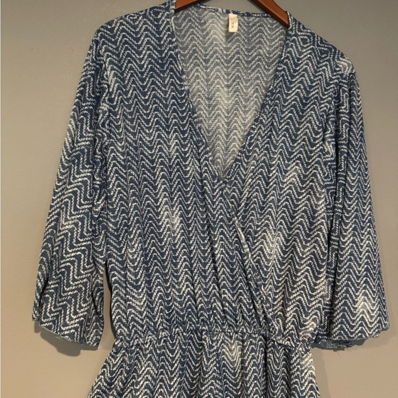 Elan Blue and White Patterned Swim Coverup Romper - Picture 6 of 9